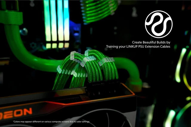 Alt view image 5 of 5 - LINKUP PSU Cable Extension Kit ^^ Braided Sleeved, 30cm, Green