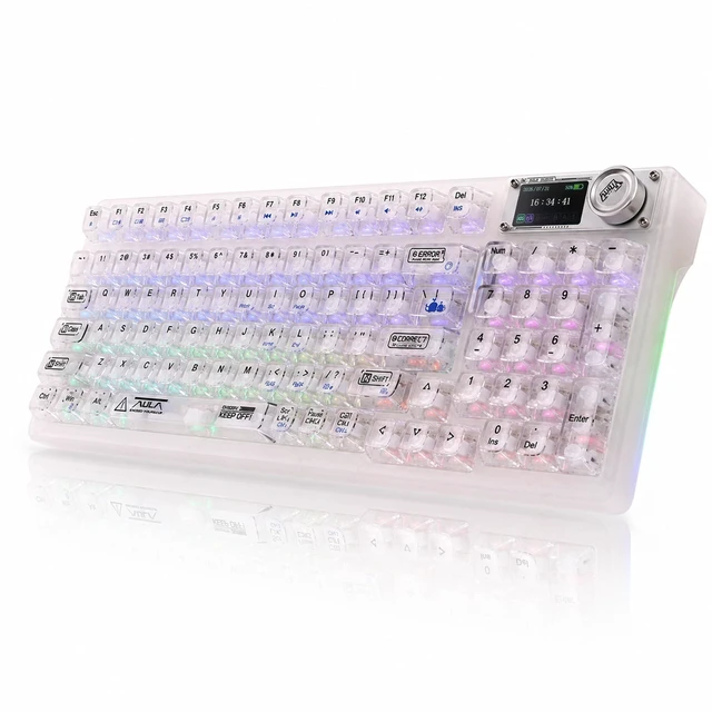 Main image of Aula Transparent Mechanical Keyboard with Display & Knob, 95-Key Hot-Swappable, Tri-Mode Wireless Keyboard Gaming, RGB Backlit,10000mAh Battery, Gasket Mount,for Windows, macOS, iOS & Android,