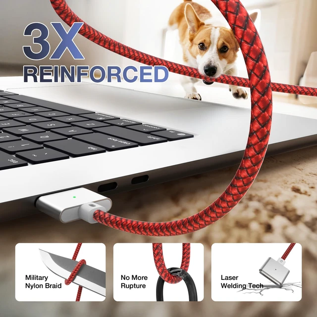 Alt view image 4 of 5 - Hugener Magnetic 3 Cable USB-C 6.6FT for MacBook Air Pro Charger, Red