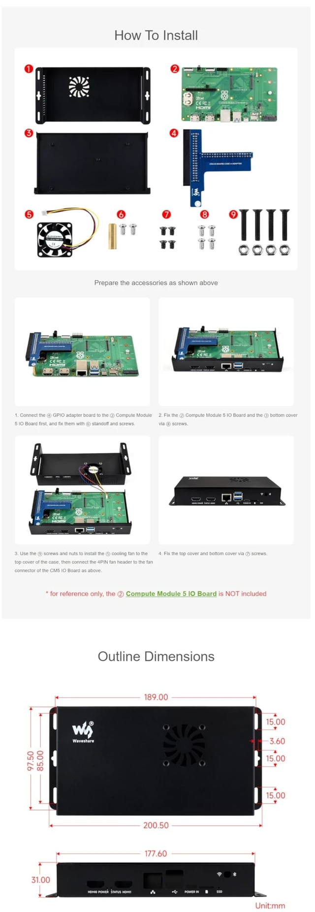 Alt view image 5 of 5 - Metal Case for Raspberry Pi Compute Module 5 IO Board CM5, Mini PC Chassis with Cooling Fan, 40PIN GPIO Adapter, Dust-Proof, Wall Mount Support for Industrial & DIY Pi Projects