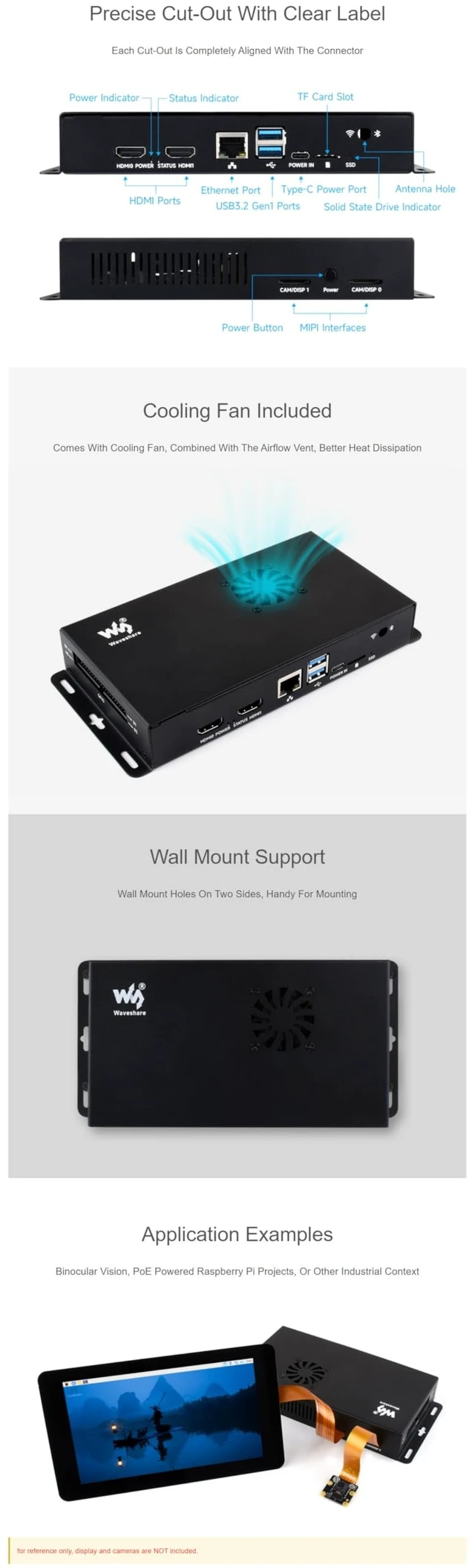 Alt view image 4 of 5 - Metal Case for Raspberry Pi Compute Module 5 IO Board CM5, Mini PC Chassis with Cooling Fan, 40PIN GPIO Adapter, Dust-Proof, Wall Mount Support for Industrial & DIY Pi Projects
