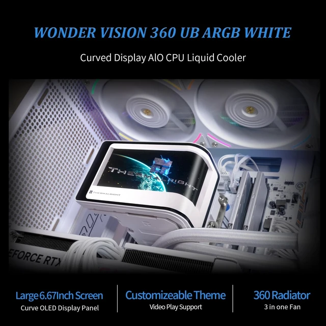 Alt view image 2 of 5 - Thermalright-TR Wonder Vision 360 UB ARGB White CPU Water Cooler,6.67-inch Magnetic Curved Screen with 2400x1080 Resolution,AMOLED Display Screen,Liquid CPU Cooler for AM4/AM5, Intel lg