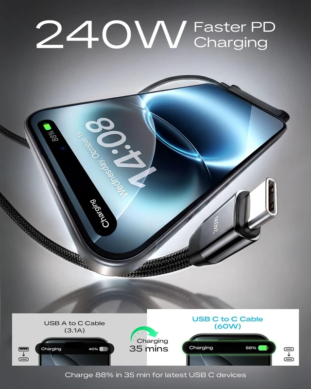 Alt view image 3 of 5 - LOOHOI 240W Fast Charging USB-C to USB-C Cable with Built-in Phone Stand