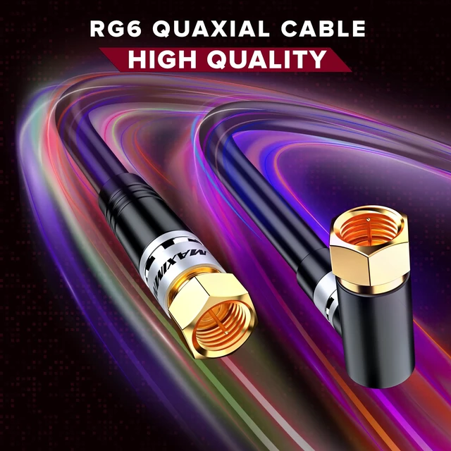 Alt view image 5 of 5 - Maximm RG6 Coaxial Cable 15 Ft, 2-Pack, 90 Degree Angled, Black, CL3