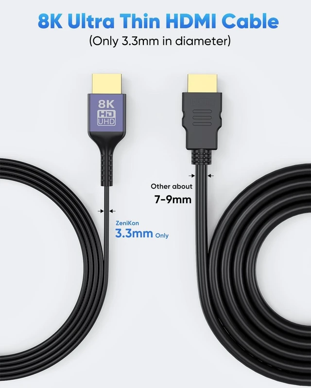 Alt view image 3 of 5 - ZeniKon 8K Thin HDMI Cable 1FT 5-Pack, 48Gbps Ultra Slim HDMI 2.1 Cable