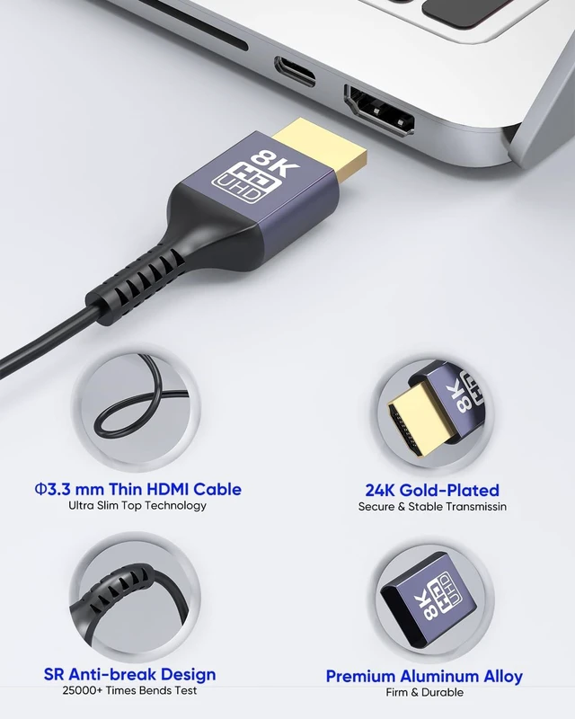 Alt view image 5 of 5 - ZeniKon 8K Thin HDMI Cable 1FT 5-Pack, 48Gbps Ultra Slim HDMI 2.1 Cable