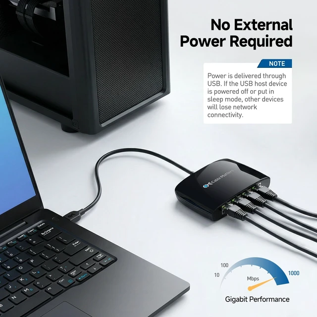 Alt view image 3 of 5 - Cable Matters USB to 4-Port Gigabit Ethernet Switch, USB Ethernet Splitter