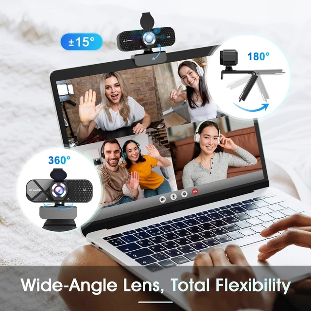 Alt view image 3 of 5 - TRAUSI 2K Full HD Webcam with Auto Light Correction, Noise-Canceling Mic, Privacy Cover and Wide Angle Lens, Plug & Play USB Camera for Desktop/Laptop/Mac/PC, Compatible with Teams/Zoom/Streaming