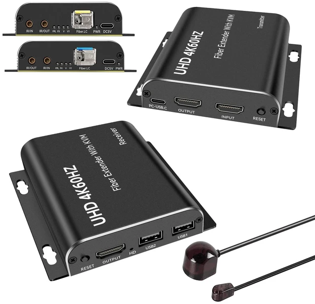 Main image of HDMI KVM Extender Over Fiber - 4K@60Hz HDCP2.2 Up to 20KM/12.4Miles, Support USB Mouse Keyboard Zero Latency with Plug & Play and Transmitter HDMI Loop Out HD ^^ SFP MSA and SFF-8472