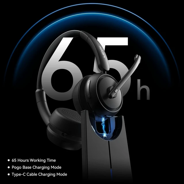 Alt view image 3 of 5 - Wireless Headset with Mic for Work, Bluetooth Headset with Microphone AI Noise Cancelling & Mute Button, Wireless Headphones with Mic for Work/Home/Office/Call Center/PC/Laptop/Computer/