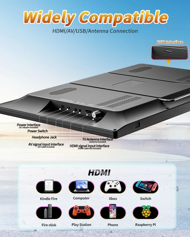 Alt view image 4 of 5 - NORTHING 19.5" Portable TV with Antenna, 8000mAH Built-in Power Operated TV