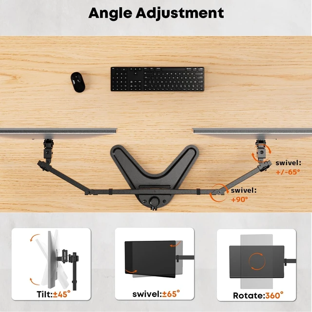 Alt view image 3 of 5 - Dual Monitor Stand fits 17-40 inch, Free Standing Heavy Duty Monitor Mount