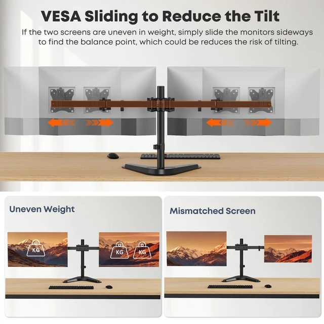 Alt view image 4 of 5 - Dual Monitor Stand fits 17-40 inch, Free Standing Heavy Duty Monitor Mount