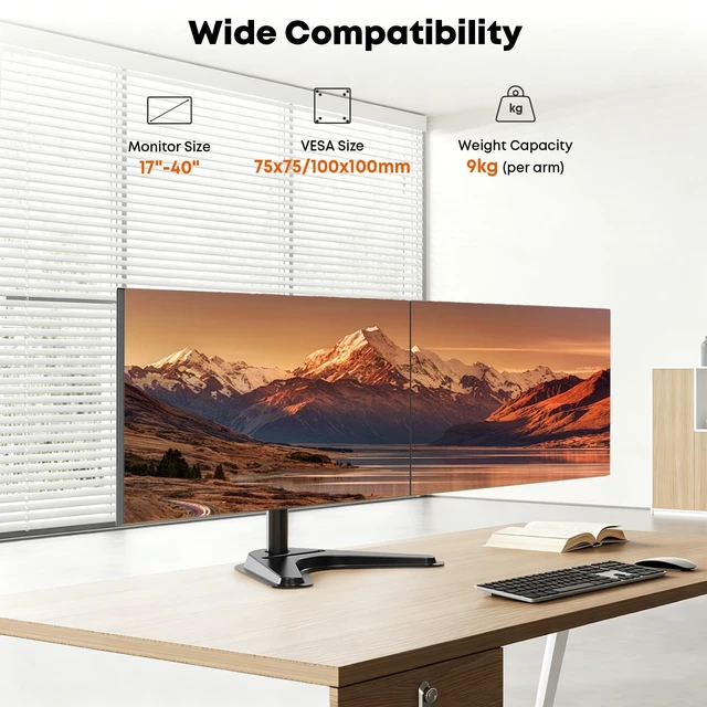 Alt view image 2 of 5 - Dual Monitor Stand fits 17-40 inch, Free Standing Heavy Duty Monitor Mount