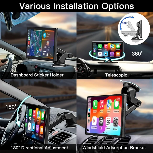 Alt view image 3 of 5 - Carultra 9" Wireless CarPlay & Android Auto Screen, 4K Dash Cam 1080p Reverse, CarPlay GPS Navigation AirPlay Voice Control/AUX/FM
