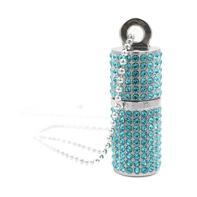 Alt view image 4 of 4 - WooTeck 128GB USB 3.0 Flash Drive,Bling Rhinestone Diamond Crystal Glitter Lipstick Case Shining Jewelry with Necklace,Lake Blue