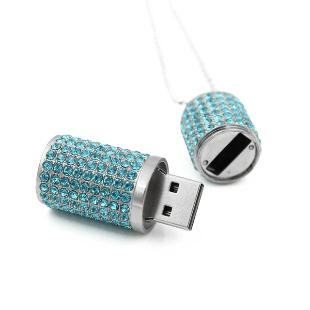 Alt view image 3 of 4 - WooTeck 128GB USB 3.0 Flash Drive,Bling Rhinestone Diamond Crystal Glitter Lipstick Case Shining Jewelry with Necklace,Lake Blue