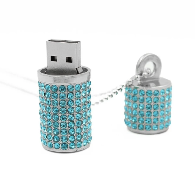 Alt view image 2 of 4 - WooTeck 128GB USB 3.0 Flash Drive,Bling Rhinestone Diamond Crystal Glitter Lipstick Case Shining Jewelry with Necklace,Lake Blue