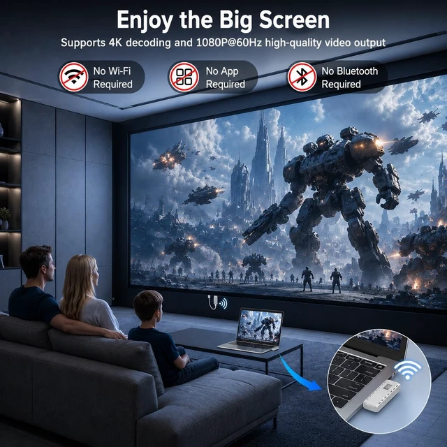 Alt view image 3 of 5 - USB-C Wireless HDMI Transmitter and Receiver for Laptop, MacBook, Phone