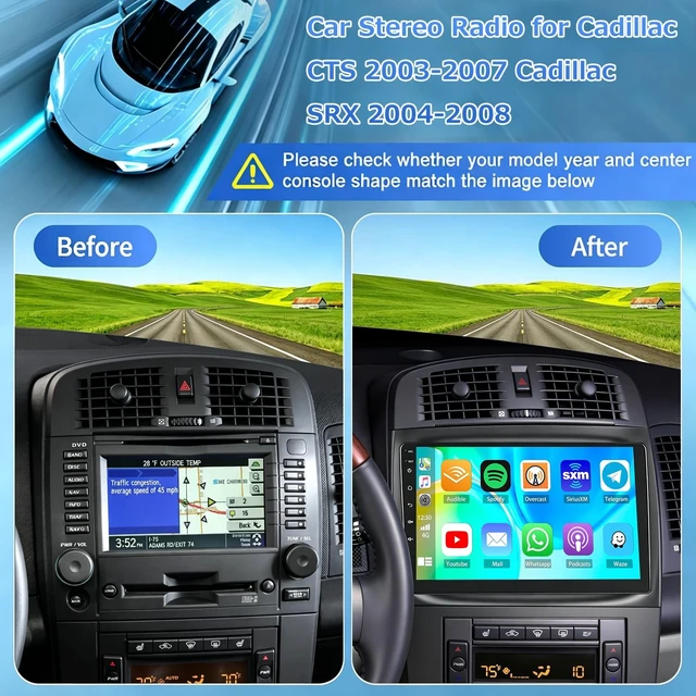 Alt view image 2 of 5 - 10" Android 13.0 Car Stereo for Cadillac CTS 2003 2004 2005 2006 2007 Cadillac SRX 2004-2008,2+32G,with Carplay Android Auto Double Din Radio Receiver GPS Navigation Bluetooth AHD Backup Camera Mic