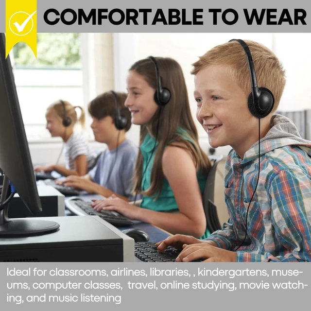 Alt view image 5 of 5 - Gaosen Headphones Bulk 100 Pack for Classroom Kids School Students K-12,Wholesale Children Class Set Wired Headphones for Library Chromebook,PC,Laptop,Computer(GS857,Black)