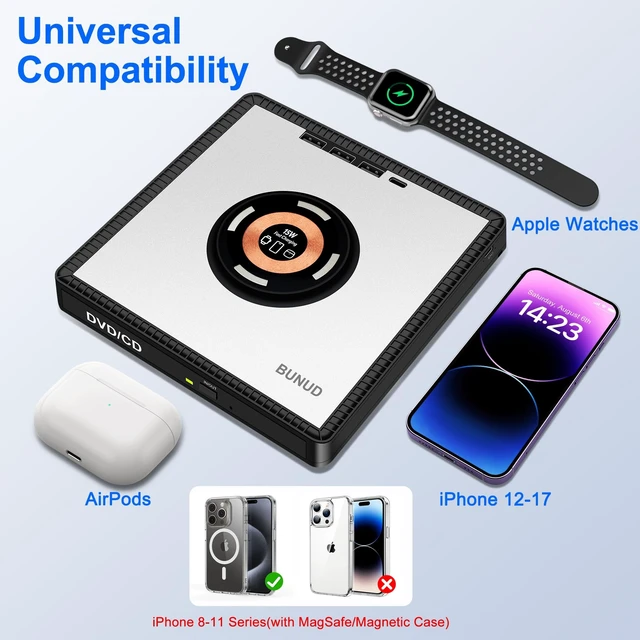 Alt view image 2 of 5 - BUNUD External CD/DVD Drive for Laptop with Wireless Charger, Plug & Play