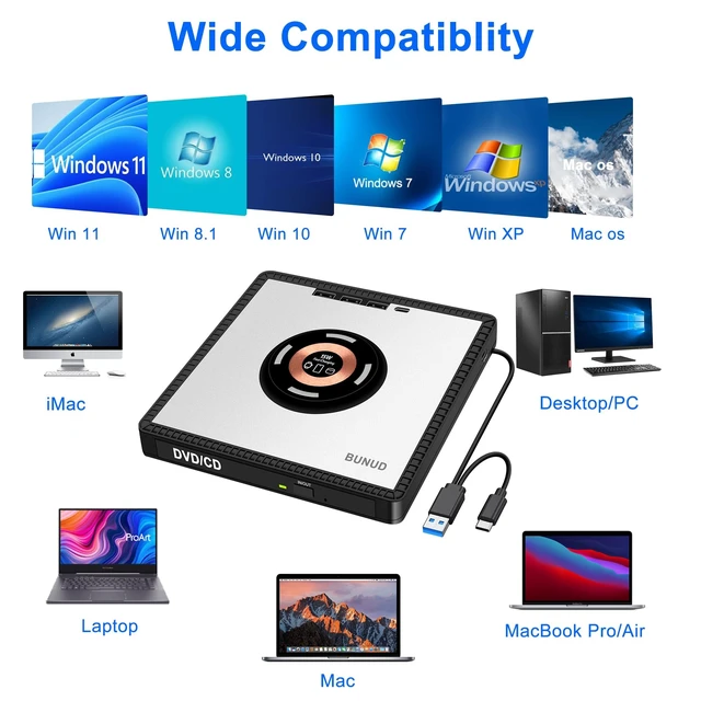 Alt view image 4 of 5 - BUNUD External CD/DVD Drive for Laptop with Wireless Charger, Plug & Play