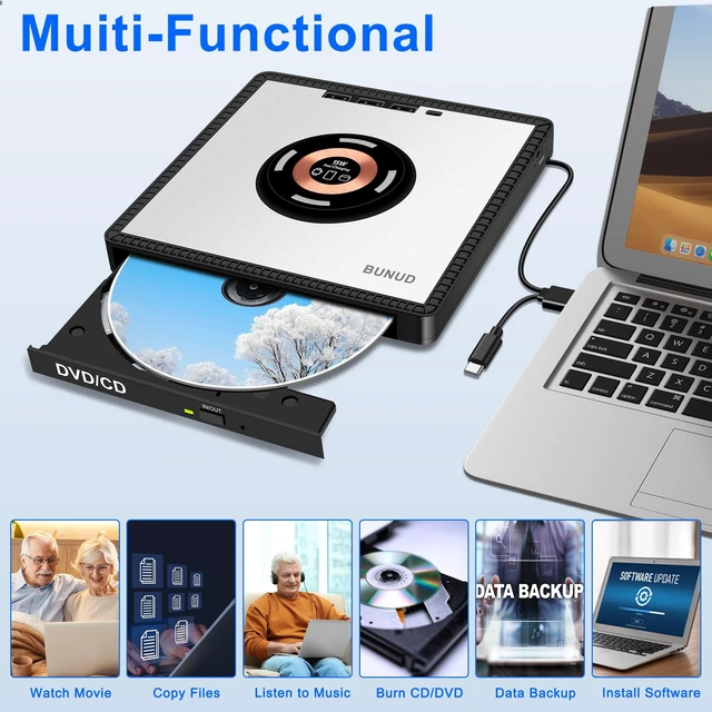Alt view image 5 of 5 - BUNUD External CD/DVD Drive for Laptop with Wireless Charger, Plug & Play