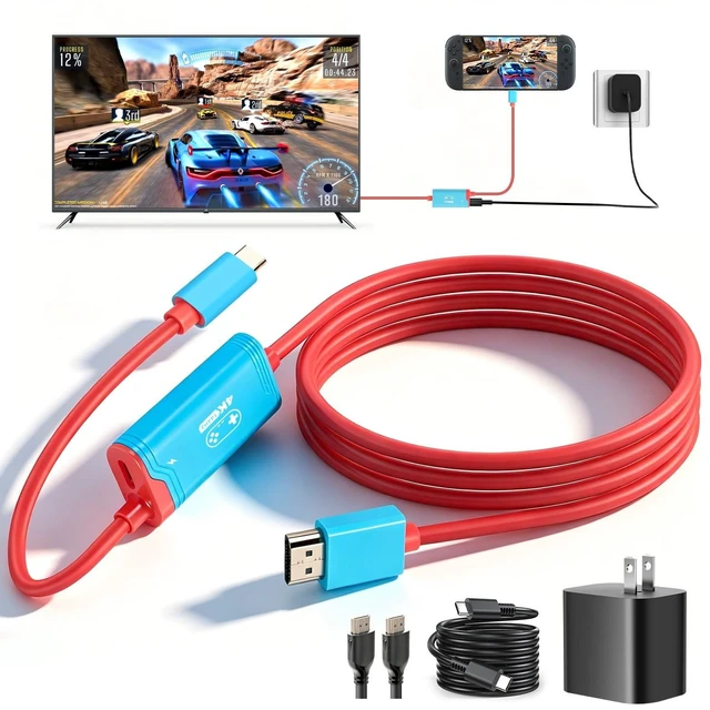 Main image of for Switch 2 dock, (Plug-and-Play) 4K@144HZ 6.6ft,USB C to HDMI Replacement Cable for Nintendo Switch Dock, Portable Travel TV Dock AdapterTravel NS2 Docking Station Cord for Nintendo Switch (Bundle)