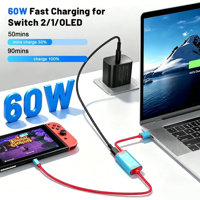 Alt view image 3 of 5 - for Switch 2 dock, (Plug-and-Play) 4K@144HZ 6.6ft,USB C to HDMI Replacement Cable for Nintendo Switch Dock, Portable Travel TV Dock AdapterTravel NS2 Docking Station Cord for Nintendo Switch (Bundle)