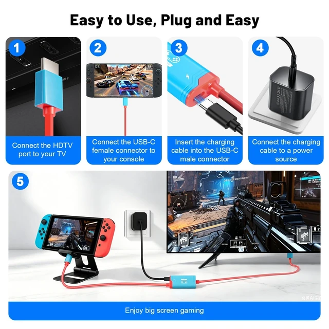 Alt view image 4 of 5 - for Switch 2 dock, (Plug-and-Play) 4K@144HZ 6.6ft,USB C to HDMI Replacement Cable for Nintendo Switch Dock, Portable Travel TV Dock AdapterTravel NS2 Docking Station Cord for Nintendo Switch (Bundle)