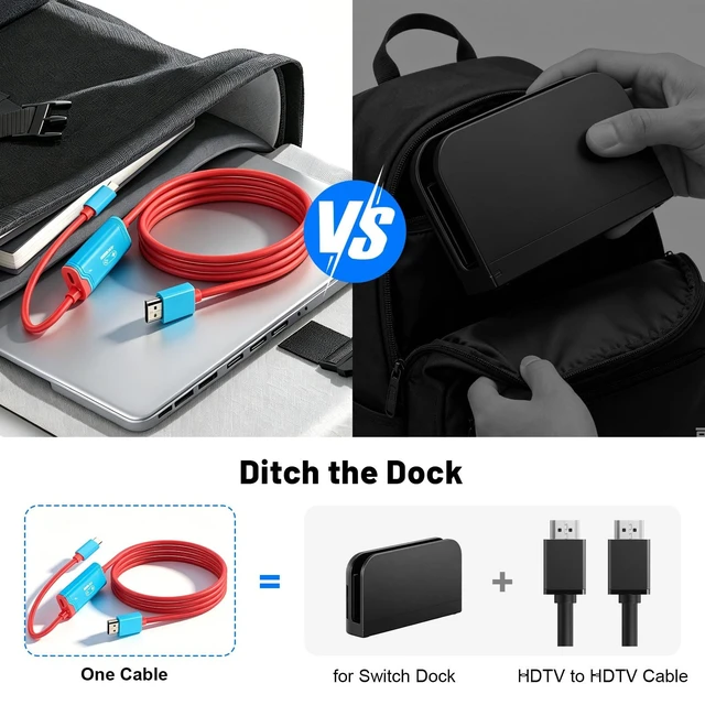 Alt view image 5 of 5 - for Switch 2 dock, (Plug-and-Play) 4K@144HZ 6.6ft,USB C to HDMI Replacement Cable for Nintendo Switch Dock, Portable Travel TV Dock AdapterTravel NS2 Docking Station Cord for Nintendo Switch (Bundle)