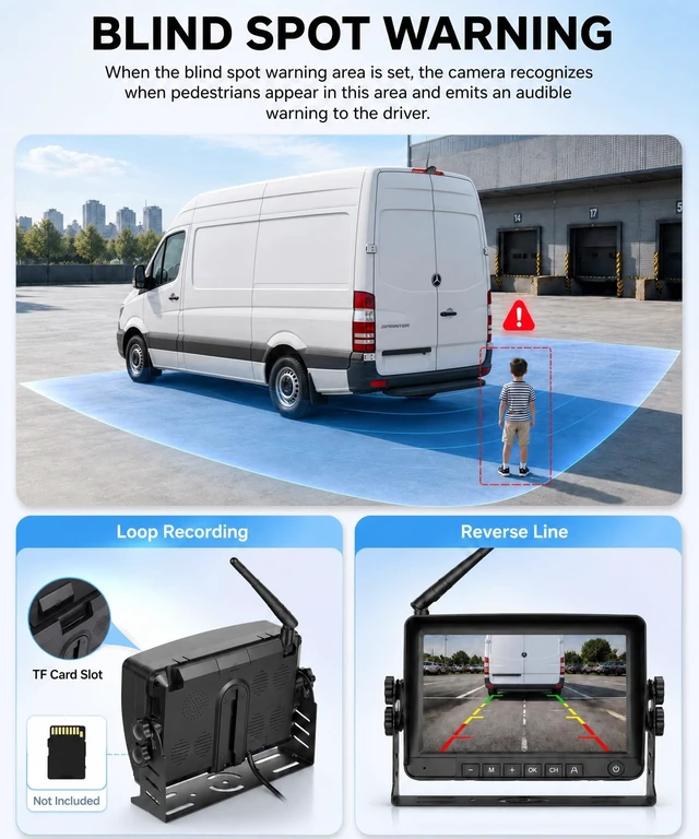 Alt view image 3 of 5 - Wireless High Mount Backup Camera for Mercedes Sprinter 2006-2019, 3rd Brake Light Rear View Camera with 7" Monitor,High Mount Roof Reverse Camera, IP67,IR Night Vision,Parking Assist (No Light