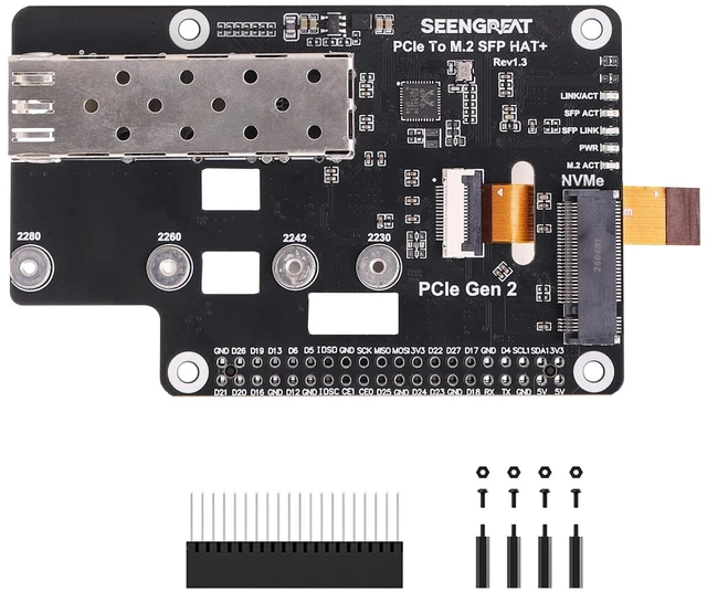 Main image of PCIe M.2 SFP HAT+ for Raspberry Pi 5, NVMe Adapter Board