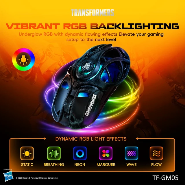 Alt view image 4 of 5 - Transformers TF-GM05 Wireless Gaming Mouse, 71g Ultra-Light Hollow Mecha Design, Tri-Mode Bluetooth/2.4G/Wired, 12800 DPI, Huano Switches, PAW3311 Sensor, RGB, USB-C Rechargeable (Megatron Blac