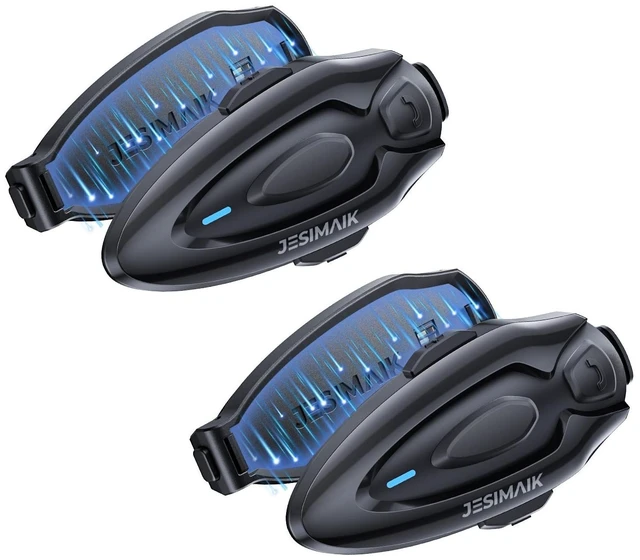 Main image of JESIMAIK Motorcycle Bluetooth Headset, Motorcycle Intercom Bluetooth 5.2, Magnet Helmet Communication System, Fast Charge, FM Radio, Group Intercom with AUX Port for ATV, Black, 2 Pack