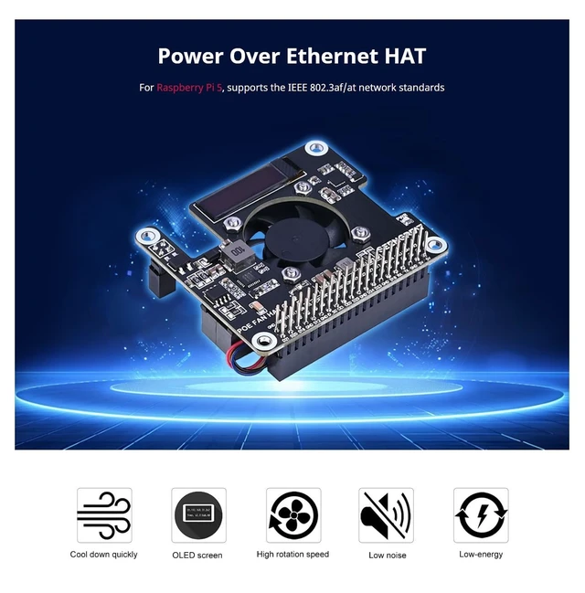 Alt view image 2 of 5 - SeenGreat Raspberry Pi 5 POE Hat with OLED Display and Cooling Fan Power Over Ethernet Hat for Pi 5 Fits Raspberry Pi 5 Official Case
