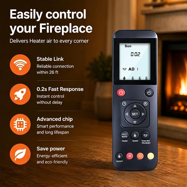 Alt view image 2 of 5 - MOVHEIYL R2 Replacement Remote Control for Amantii SYM Electric Fireplace