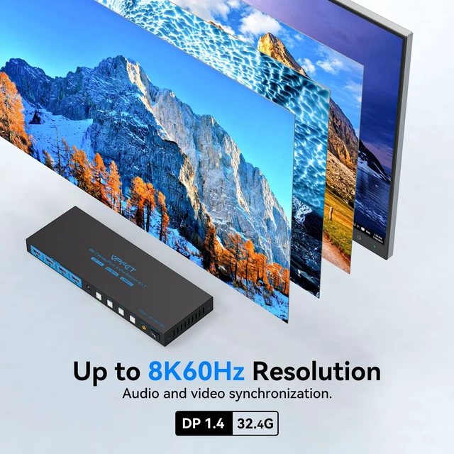 Alt view image 5 of 5 - 4 Port KVM Switch for 4 Computers 1 Monitor DisplayPort, 4K@144Hz USB KVM Switch with 4 USB 3.0 Ports, External Controller & Front Panel Button Control, Share Keyboard Mouse for Office and Workstation