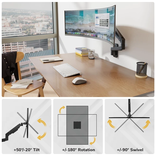 Alt view image 5 of 5 - Mount-It! Ultrawide Monitor Wall Mount Arm, 17-49 in, 44 lbs, Gas Spring