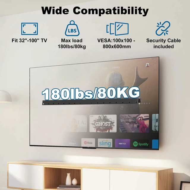 Alt view image 2 of 5 - AENTGIU Studless TV Wall Mount, Alloy Steel, Hold 180 Lbs,32 to 100Inch TVs
