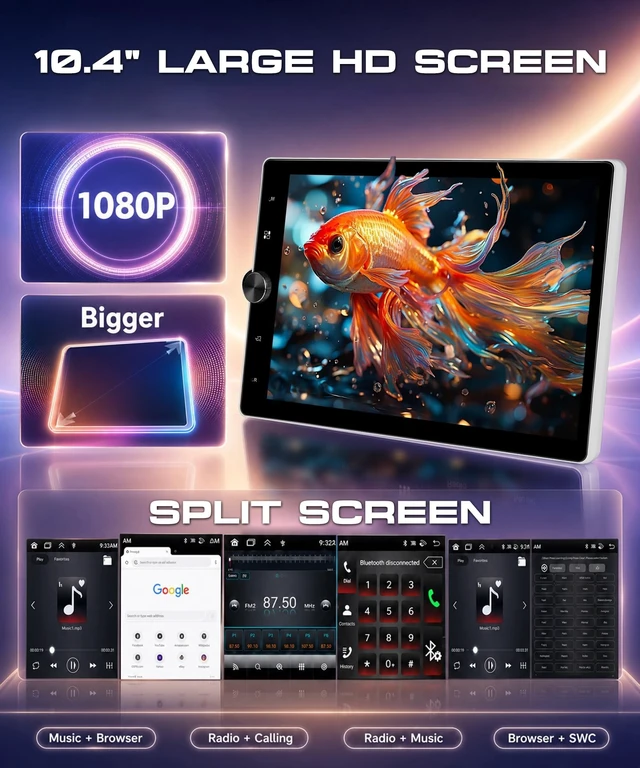 Alt view image 3 of 5 - Motorized 10.4inch Single Din Radio with Wireless Carplay