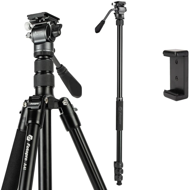 Main image of Fotopro 73'' Camera Tripod, Foldable Aluminum Tripod/Monopod, Detachable Fluid Head with Quick Release Plate, Lightweight Tripod for Camera, Phone, A4I A5I Video (Grey, 73 Inch)