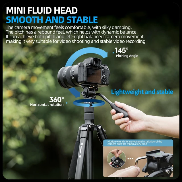 Alt view image 2 of 5 - Fotopro 73'' Camera Tripod, Foldable Aluminum Tripod/Monopod, Detachable Fluid Head with Quick Release Plate, Lightweight Tripod for Camera, Phone, A4I A5I Video (Grey, 73 Inch)