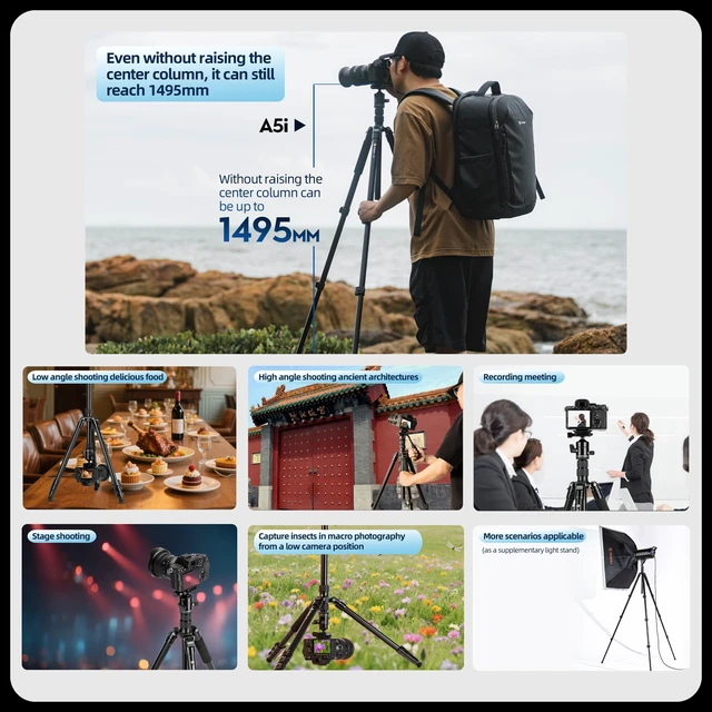 Alt view image 4 of 5 - Fotopro 73'' Camera Tripod, Foldable Aluminum Tripod/Monopod, Detachable Fluid Head with Quick Release Plate, Lightweight Tripod for Camera, Phone, A4I A5I Video (Grey, 73 Inch)