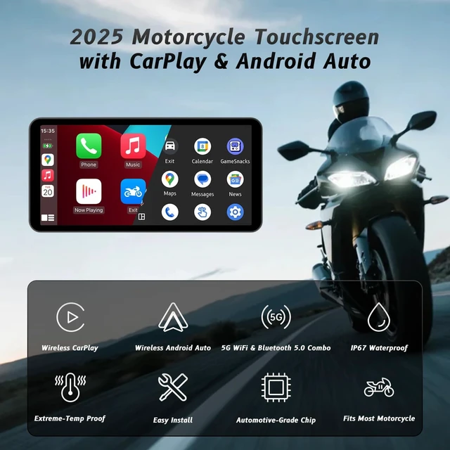 Alt view image 2 of 5 - 6-Inch Motorcycle Smart Display Wireless CarPlay & Android Auto ^^ Bluetooth Voice Control ^^ IP67 Waterproof ^^ HD Touchscreen ^^ Easy Install ^^ Fits Most Bikes ^^ OTA Updates