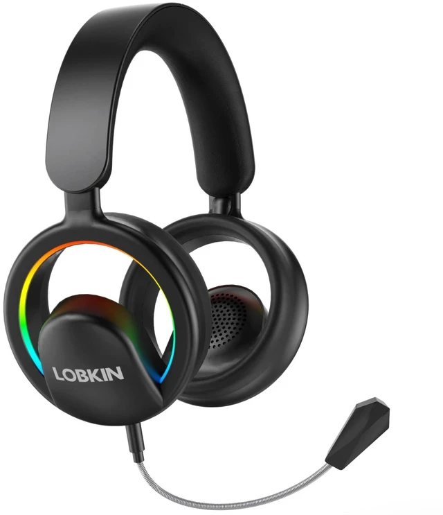 Main image of LOBKIN Open Ear Headphones, Bluetooth 6.0 Wireless Headset with Detachable Mic, Adjustable RGB Lights, Voice Assistant Comfortable Breathable Safe Lightweight Over Ear Headphones for Working Ga