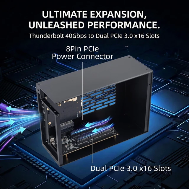 Alt view image 2 of 5 - VIKINYEE Thunderbolt 3/4 USB4 to PCIe Expansion Chassis for Laptop and Mini PC, External Enclosure with Dual PCIe Slot Compatible with Decklink Capture Card, for Windows/MacOS/Linux (VK-K2L)