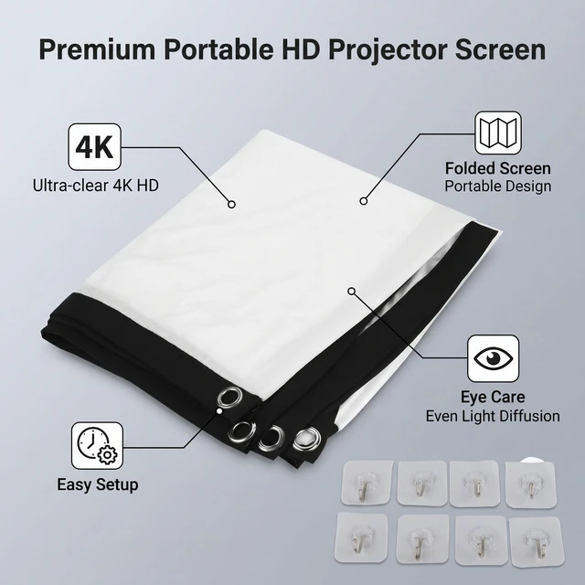 Alt view image 2 of 5 - AYNEFY 4K HD Projection Screen 100in, Foldable Lightweight
