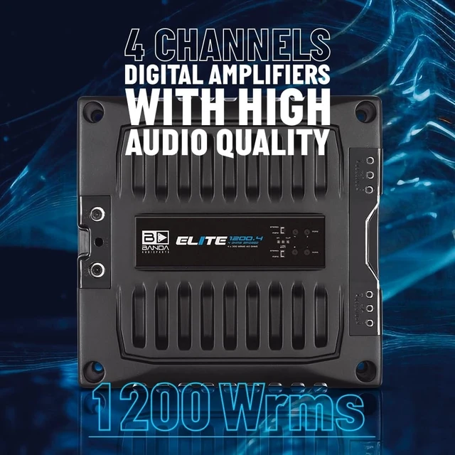 Alt view image 3 of 5 - Banda Audioparts Elite 1200.4 2-Ohm Stable 4 Channel Car Amplifier 4 x 300W RMS @ 12.6V Class D Full Range Amp, Compact High Efficiency 4CH Amplifier for Speakers & Subwoofers AND DRIVERS AND TWEETERS